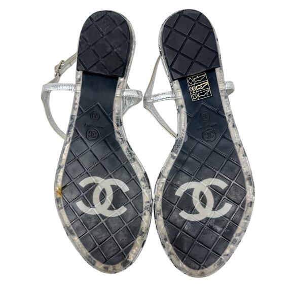 Chanel Clear Acrylic Chain CC Logo PVC Houndstooth Thong Flat Sandal size 39 - Picture 5 of 14